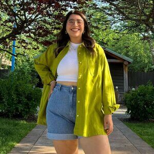 Shiny by Nature - Linen Long Sleeve Button-Up - XL - Matcha